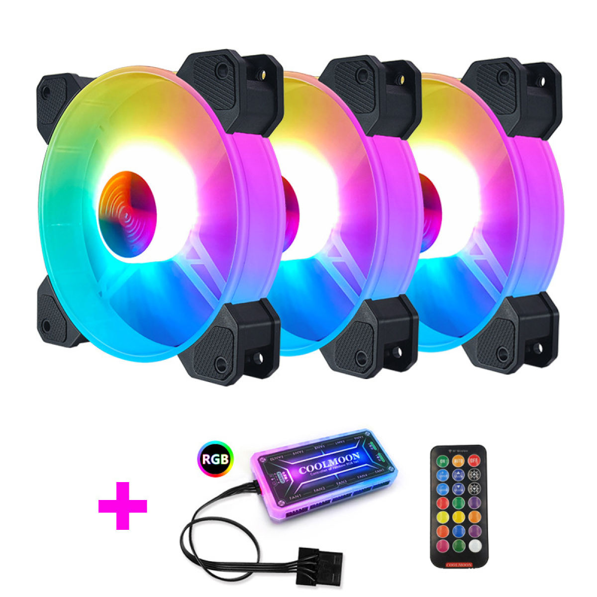 COOLMOON 3x RGB Fan with Controller & Remote (Set 1)